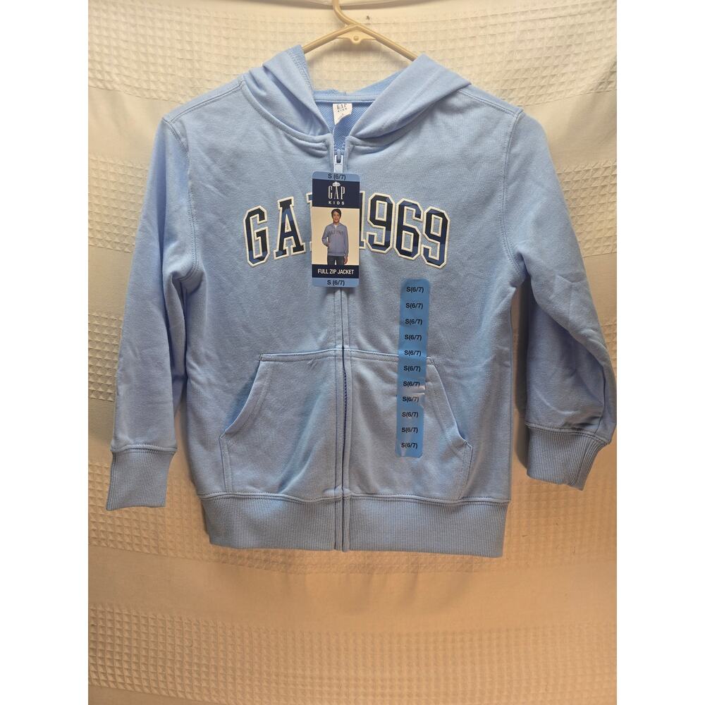 Gap Unisex Hoodie Size 6/7 Blue Fleece Hooded  Lightweight Full Zip  6749